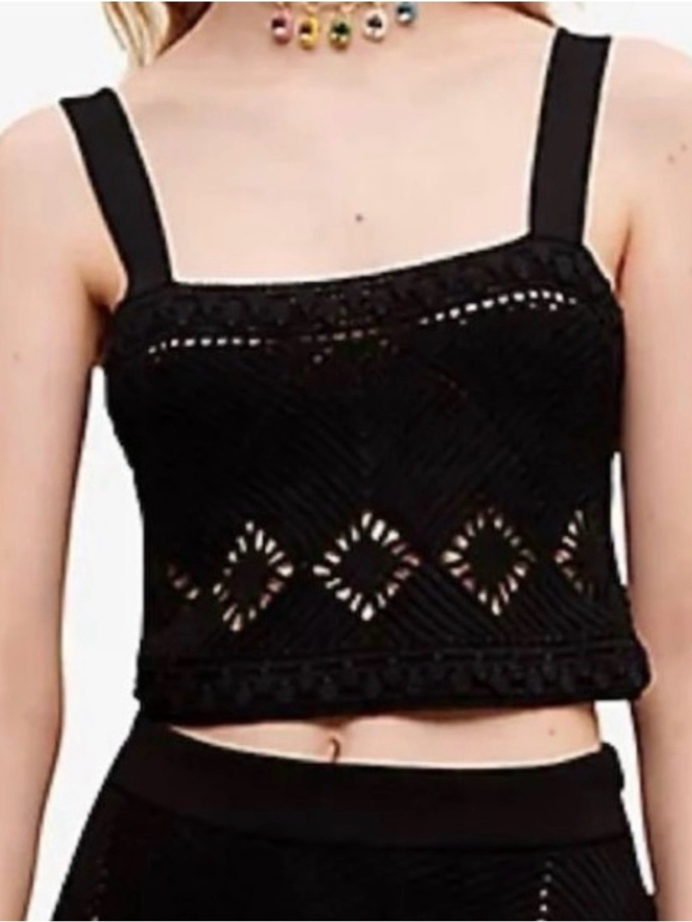 Maje black  Crochet Crop Tank Top - Women's Knit Bustier